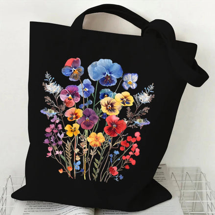 Boho Wildflowers Pattern Canvas Tote Bag