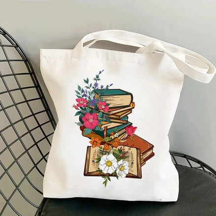 Book Lover Floral Canvas Tote Bag