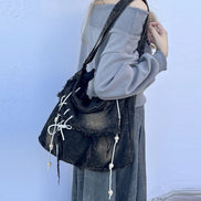 Vintage Washed Denim Shoulder Bag