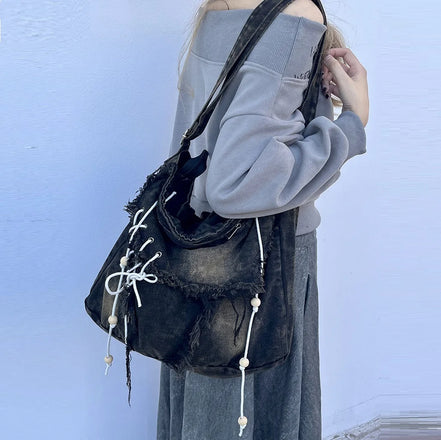 Vintage Washed Denim Shoulder Bag