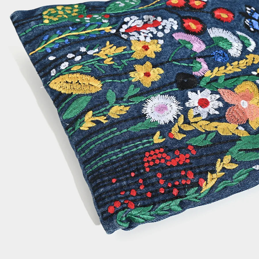 Embroidered Denim Shoulder Bag