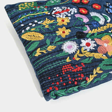 Embroidered Denim Shoulder Bag