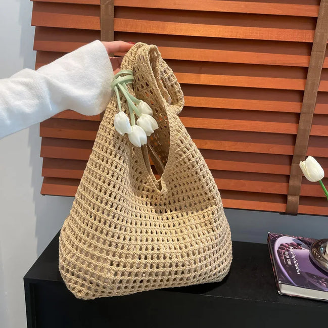 Trendy Tulip Pendant Crochet Shoulder Bag