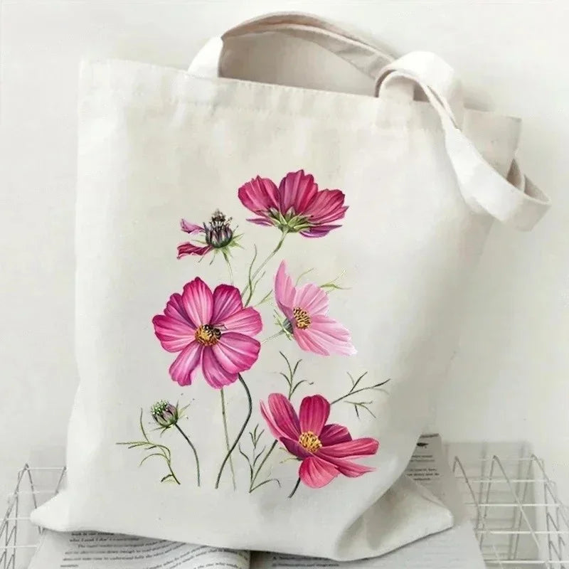 Wildflower Oil Print Canvas Tote Bag