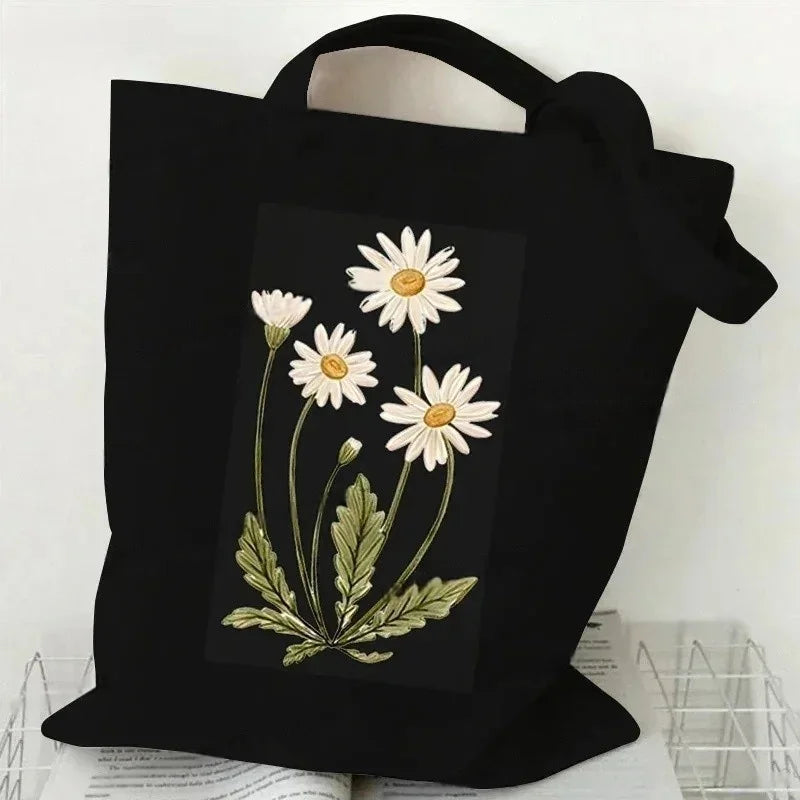 Wildflower Oil Print Canvas Tote Bag
