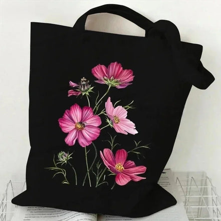 Wildflower Oil Print Canvas Tote Bag