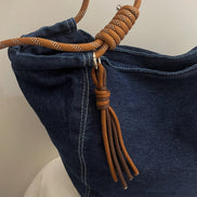 Washed Denim Fabric Tote Bag