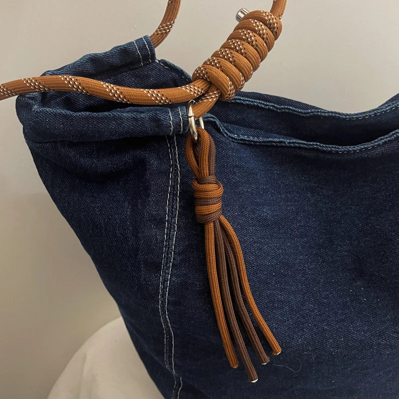 Washed Denim Fabric Tote Bag