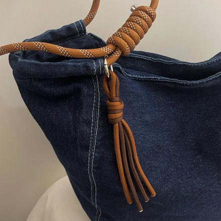 Washed Denim Fabric Tote Bag