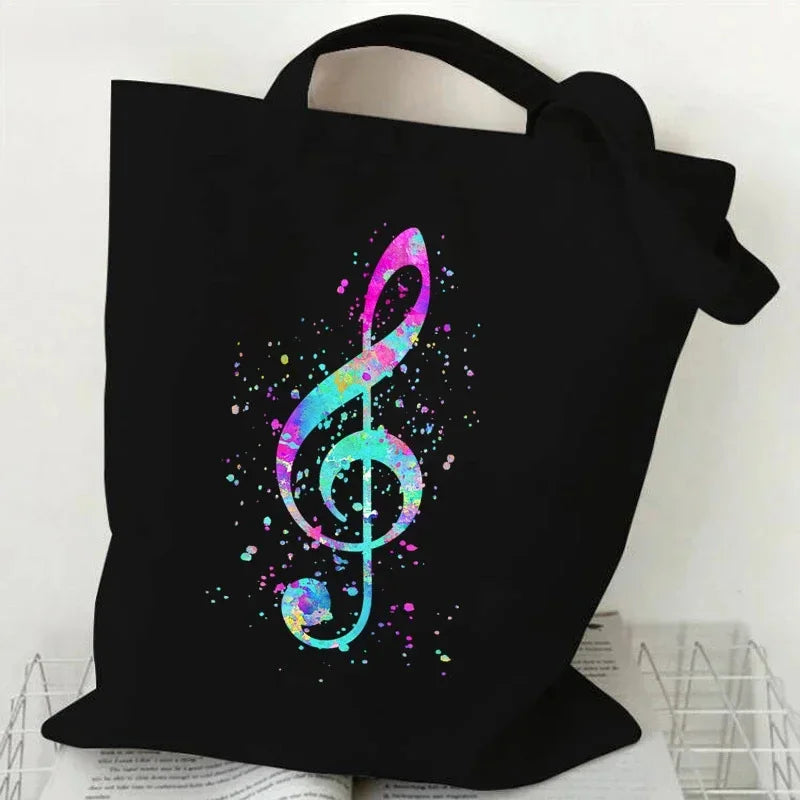 Music Note Pattern Canvas Tote Bag