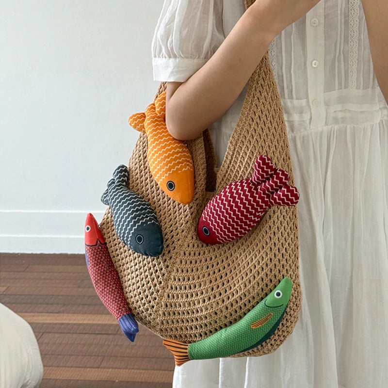 Fish Design Knitted Shoulder Bag