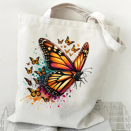 Butterfly Print Canvas Tote Bag