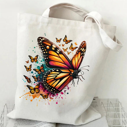 Butterfly Print Canvas Tote Bag