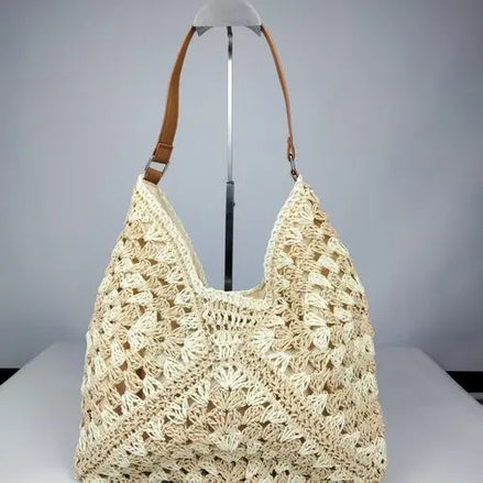 Pattern Woven Straw Shoulder Bag
